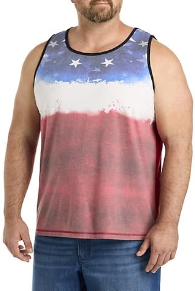 True Nation by DXL Men's Big and Tall Americana Sleeveless T-Shirt, Dark Red