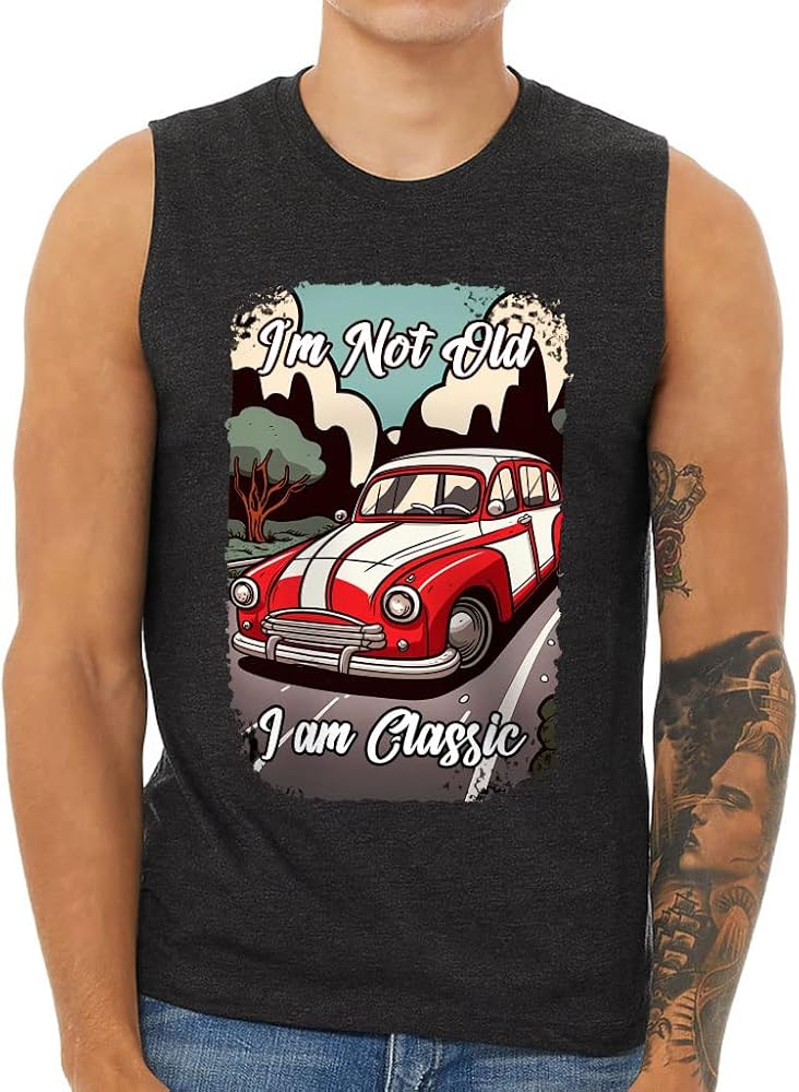 Old Car Print Men's Muscle Tank - Beautiful Men's Sleeveless T-Shirt - Retro Tank