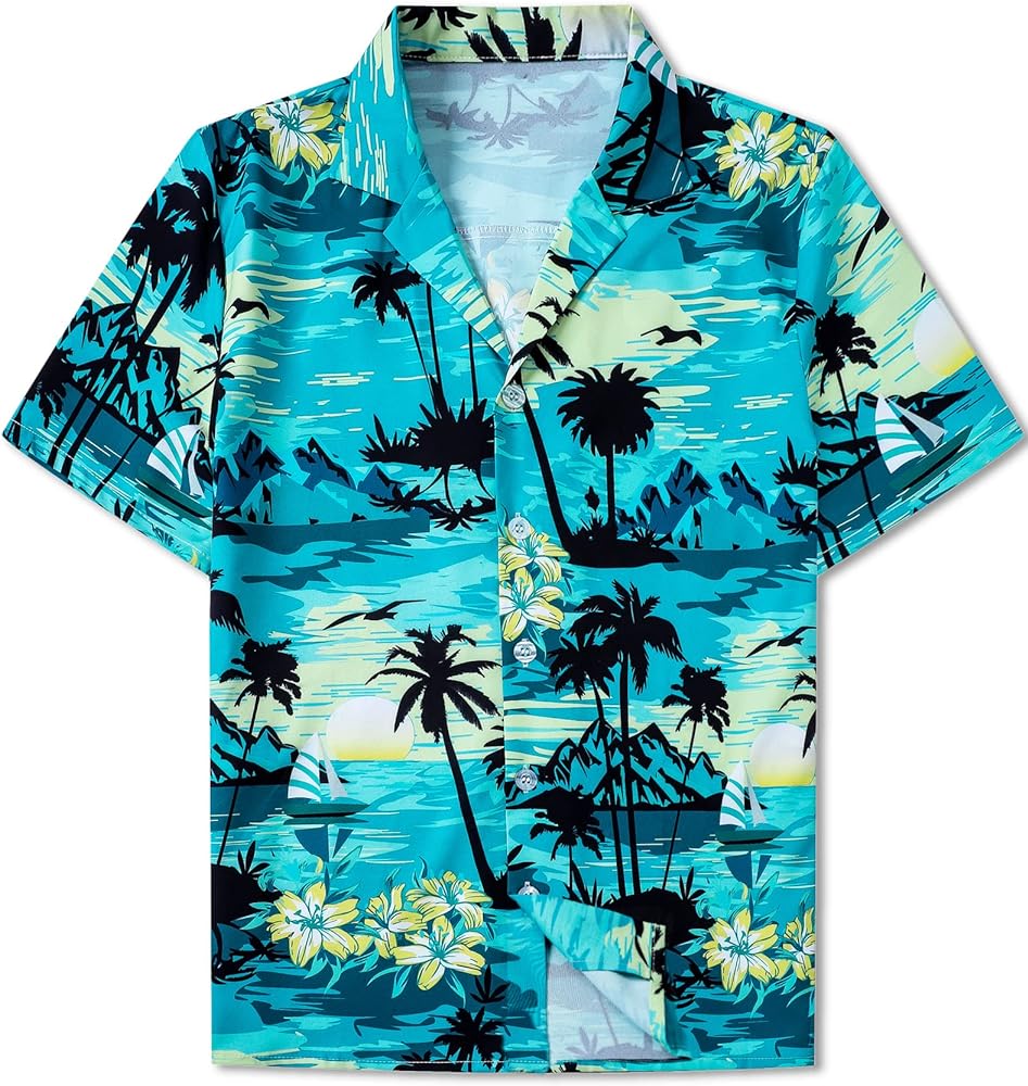 Betusline Boys and Men's Hawaiian Shirts Summer Beach Shirt Aloha Luau Shirts for Mens and Kids (2T-4XL)