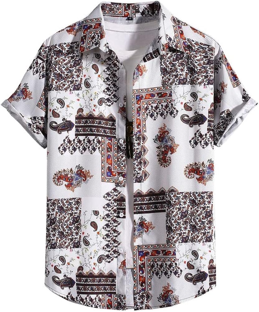 Hawaiian Shirt for Men, Short Sleeve Button Down Shirts, Mens Tropical Paisley Coconut Palm Tree Summer Beach Tops