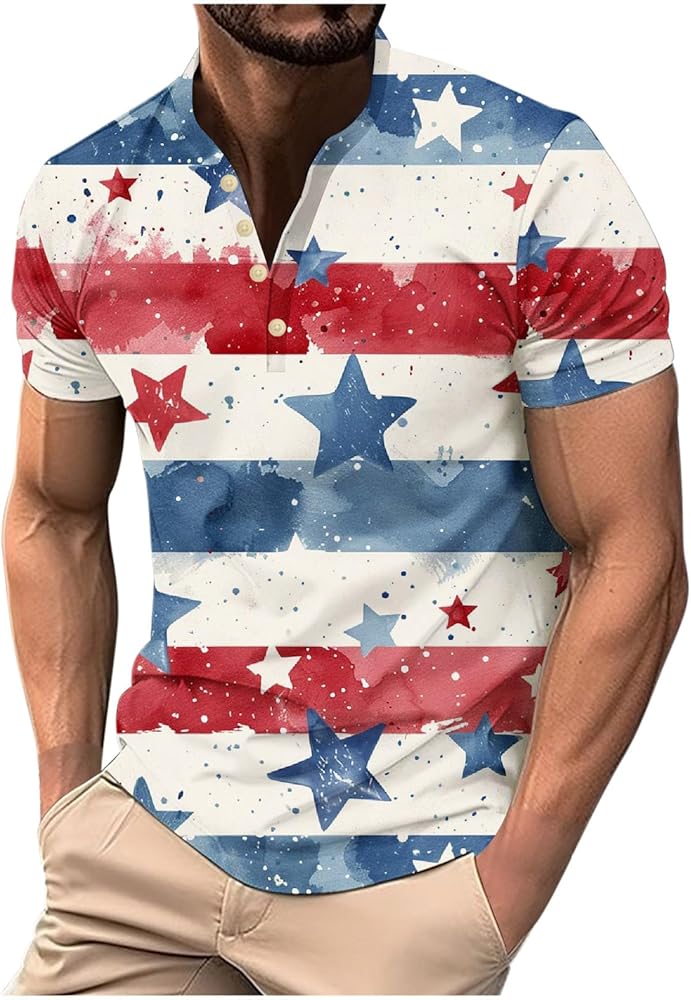 Red White and Blue Tops for Men Casual Patriotic Tshirts Fourth of July Independence Day Top USA Stars Stripes Tee