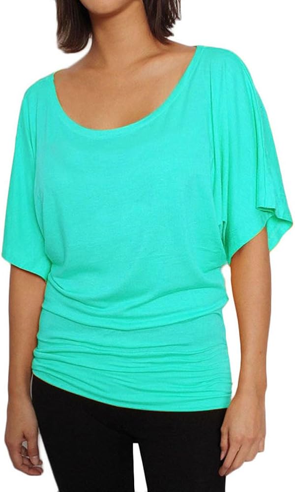 Solid Batwing Dolman Short SLV Rayon Gimono Loose Fit Casual TEE Shirt Top