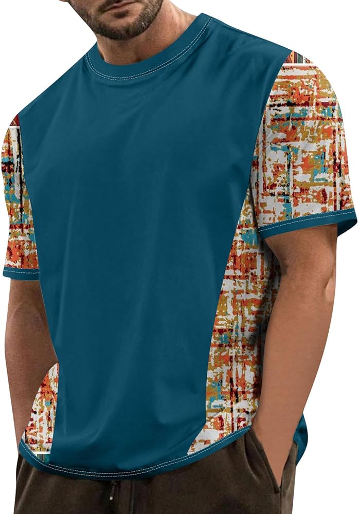 Men's Aztec Graphic T-Shirt Summer Vintage Short Sleeve Crew Neck T-Shirt Casual Cotton Comfortable Tees