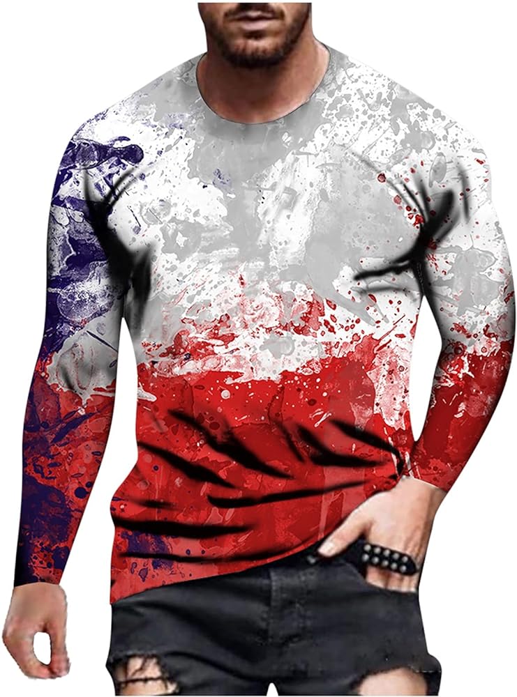 Mens Casual Fashion Round Neck Long Sleeve Tshirts Vintage 3D Printed Shirts Funny Graphic Hip Hop Streetwear Tees Top