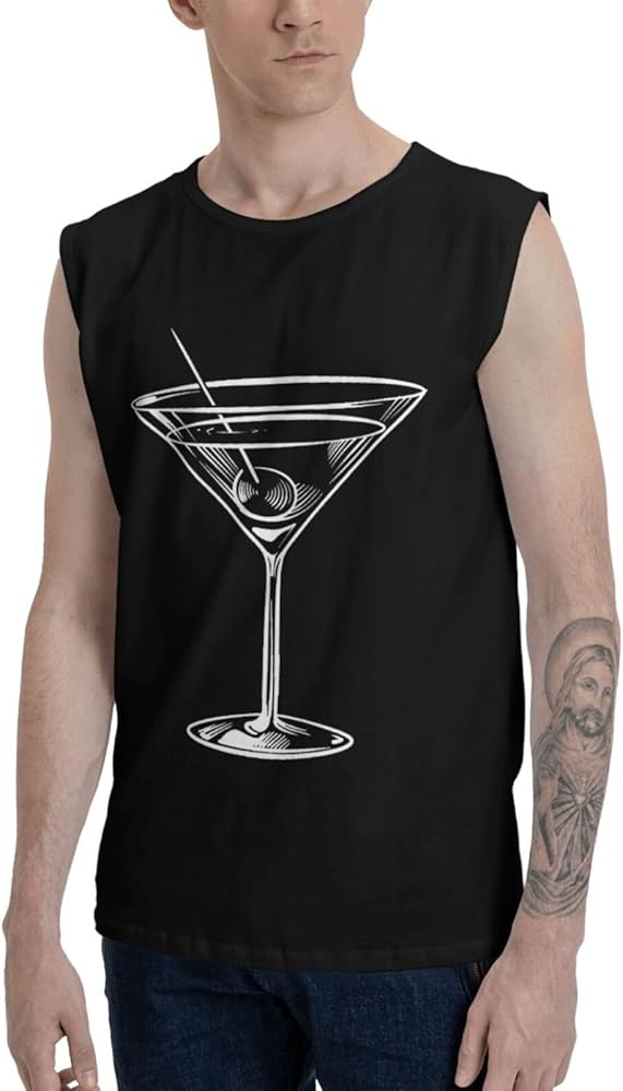 Martini Glass Tanks Shirts Adult Classic Crewneck Tee Everyday Shirts Cotton Sleeveless T-Shirts for Mens