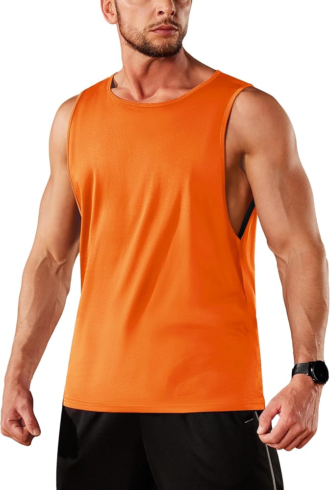 TACVASEN Mens Tank Tops Cotton Sleeveless Wide-Armhole Shirt Gym Workout Fitness T-Shirts Cut Off Soft Breathable Shirt