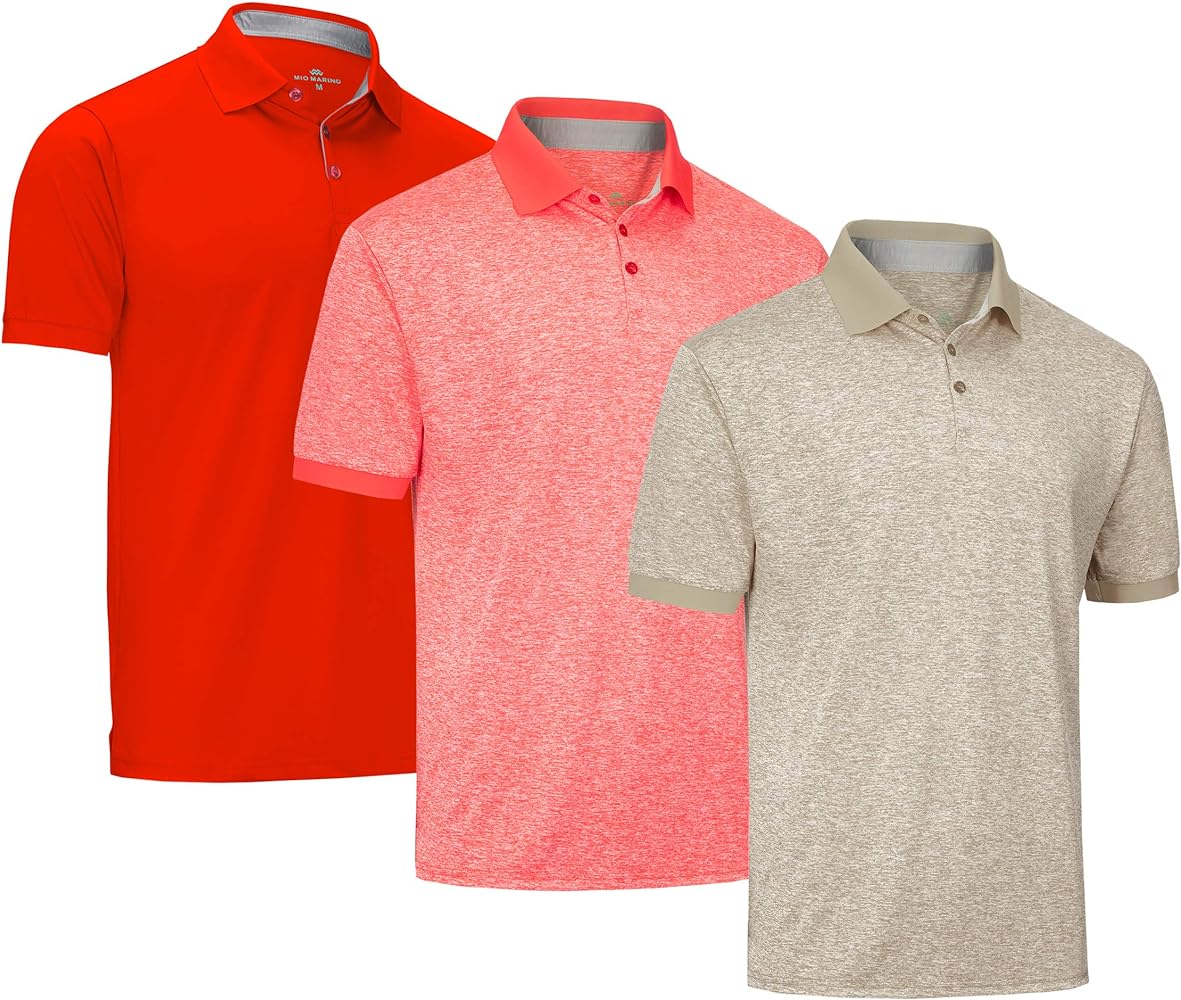 [3 Pack] Mio Marino Golf Polo Shirts for Men - Dry Fit - Ultra-Light Fabric