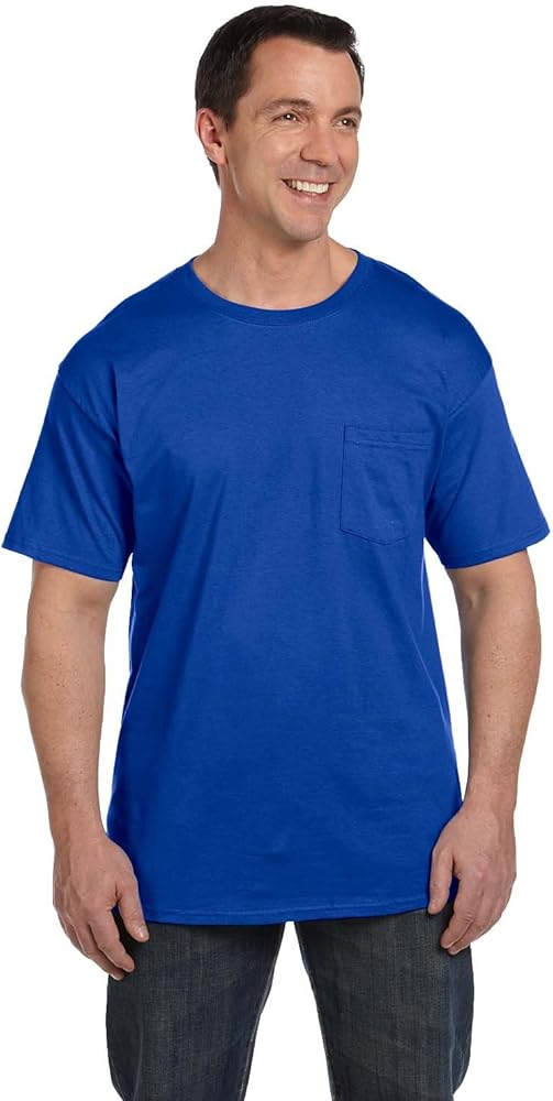 Hanes Short Sleeve Beefy Pocket T-Shirt Big Sizes - 5190x, Deep Royal, 2XL