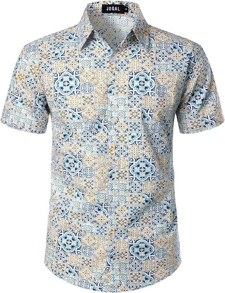 JOGAL Mens Vintage Hawaiian Shirt Casual Short Sleeve Button Down Floral Tropical Shirts