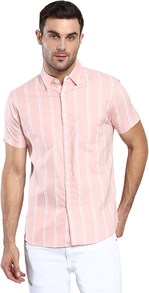 Striped Slim Fit Half Sleeves Casual Shirt for Men