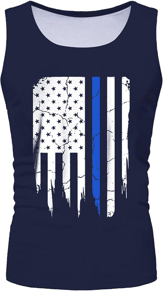 Mens 4th of July Shirt Black and Blue Matching Color USA Flag Printing Tank Top Independence Day Memorial T-Shirt