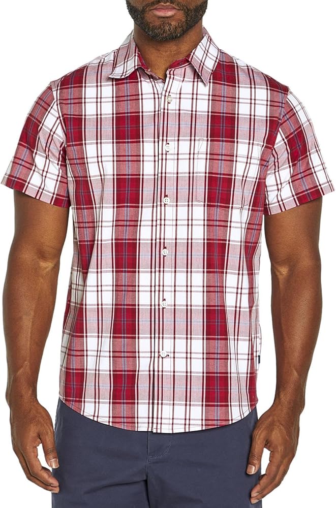 GAP Men's Classic-Fit Poplin Short Sleeve Button-Up Casual Plaid Shirt with Pockets