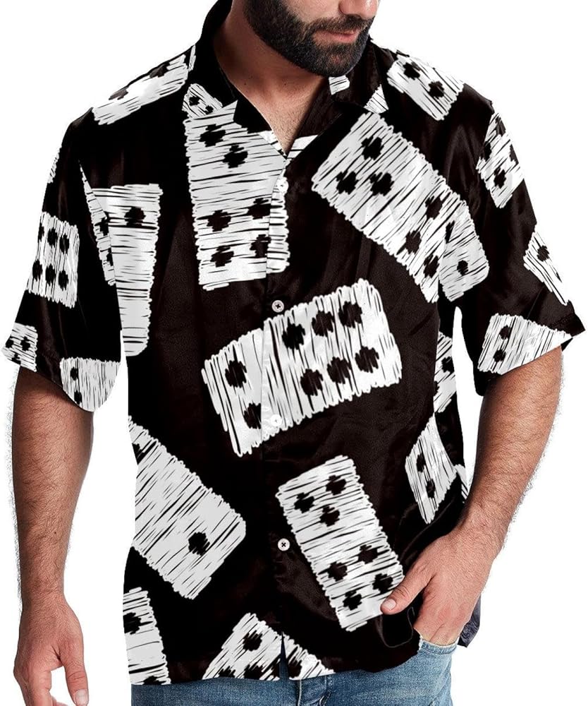 Domino Game Cards Men Casual Button Down Shirts Short Sleeve