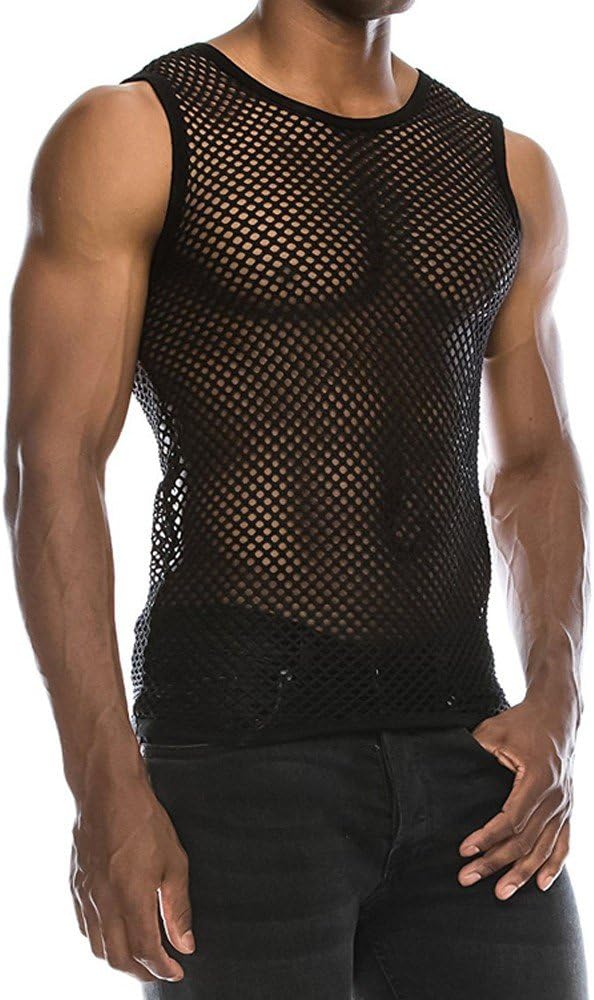 Mesh Tank Tops Mens See Through Mesh Sleeveless Tank Shirt Muscle Fishnet Tee Sexy Fishnet Semi Sheer Mesh T Shirt