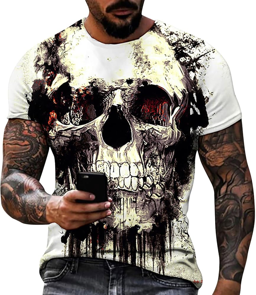 Graphic T-Shirt for Men Vampire Skull 3D Digital Print Street Hip Hop Short Sleeve Crewneck Tshirt Summer Casual Muscle Tee