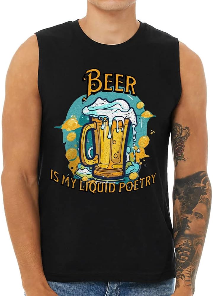 Liquid Poetry Men's Muscle Tank - Beer Print Men's Sleeveless T-Shirt - Graphic Tank