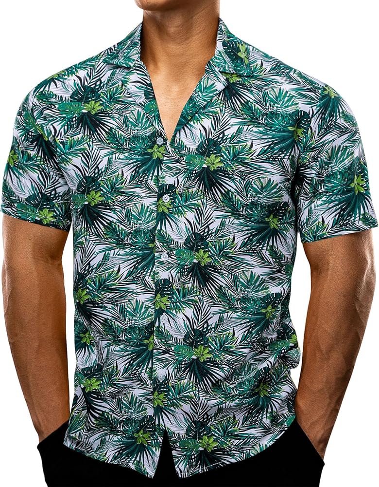 YOHOWA Men's Hawaiian Shirt Short Sleeve Casual Button Down Dress Shirts Beach Breeze Party