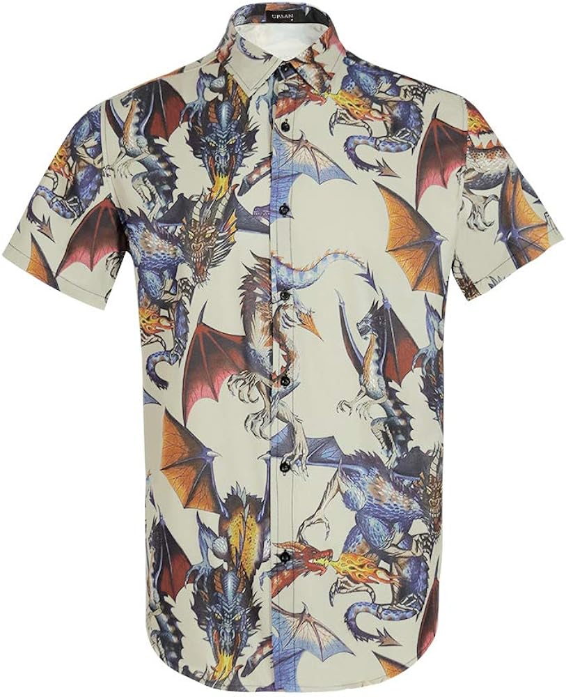 Men's Food Cars Print Shirts Hawaiian Short Sleeve Casual Tropical Funky Button Down Shirt