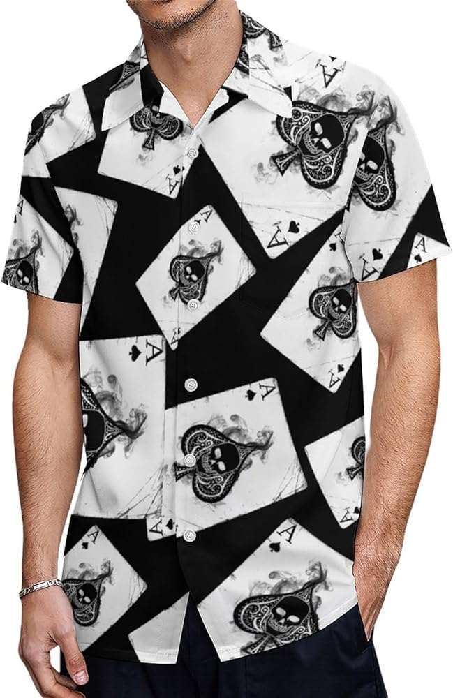 Ace Spades Playing Poker Card Men's Shirt Button Down Short Sleeve Dress Shirts Casual Beach Tops for Office Travel