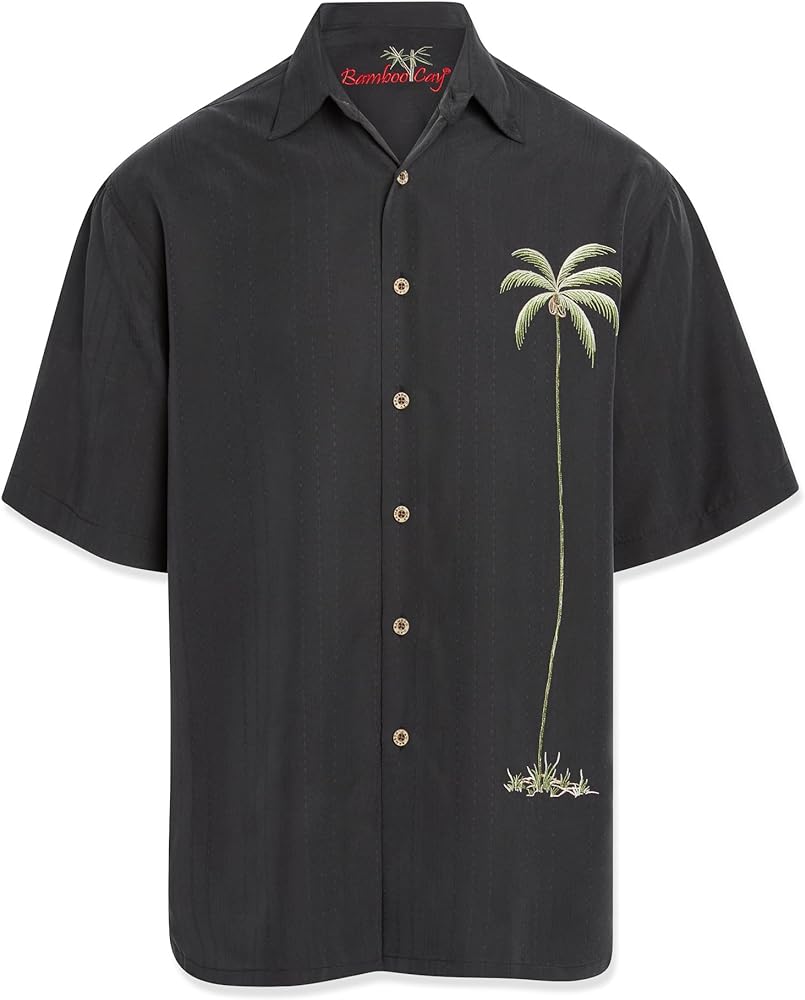 Bamboo Cay Men's Single Palm Embroidered Hawaiian Shirt