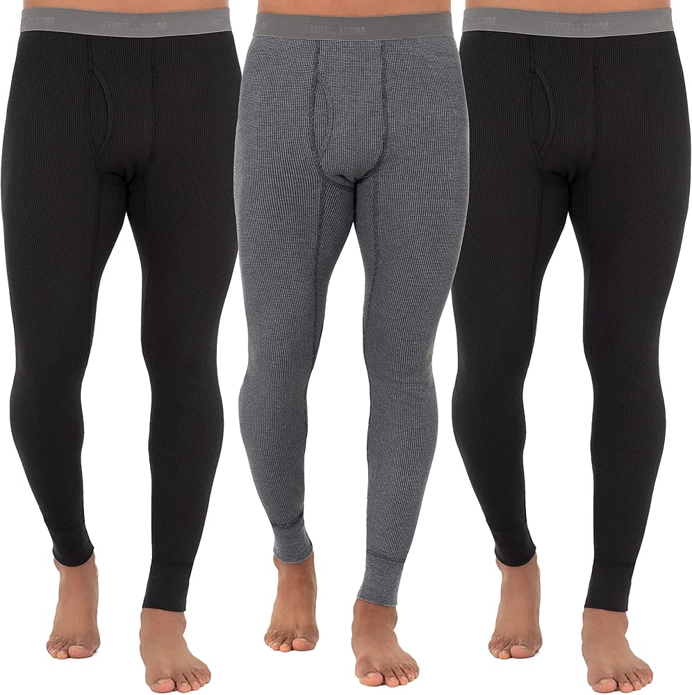 Fruit of the Loom Men's Recycled Premium Waffle Thermal Underwear Long Johns Bottom (1, 2, 3, and 4 Packs)