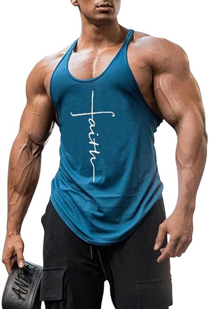 Akivide Men's Summer Fashion Faith Print Sleeveless T-Shirt Casual Tank Tops