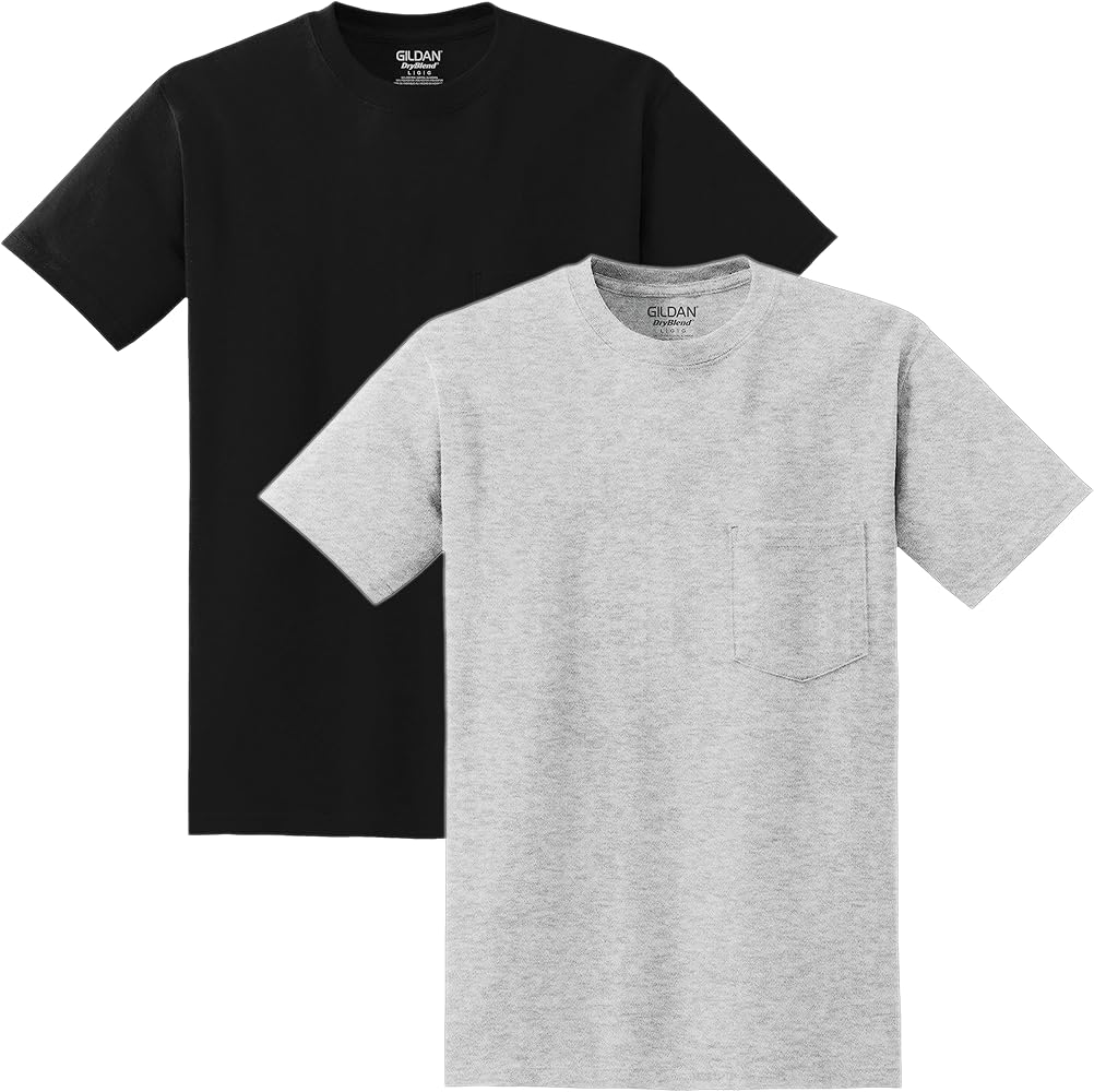 Gildan Men's DryBlend Workwear T-Shirts with Pocket, 2-Pack Ash/Black