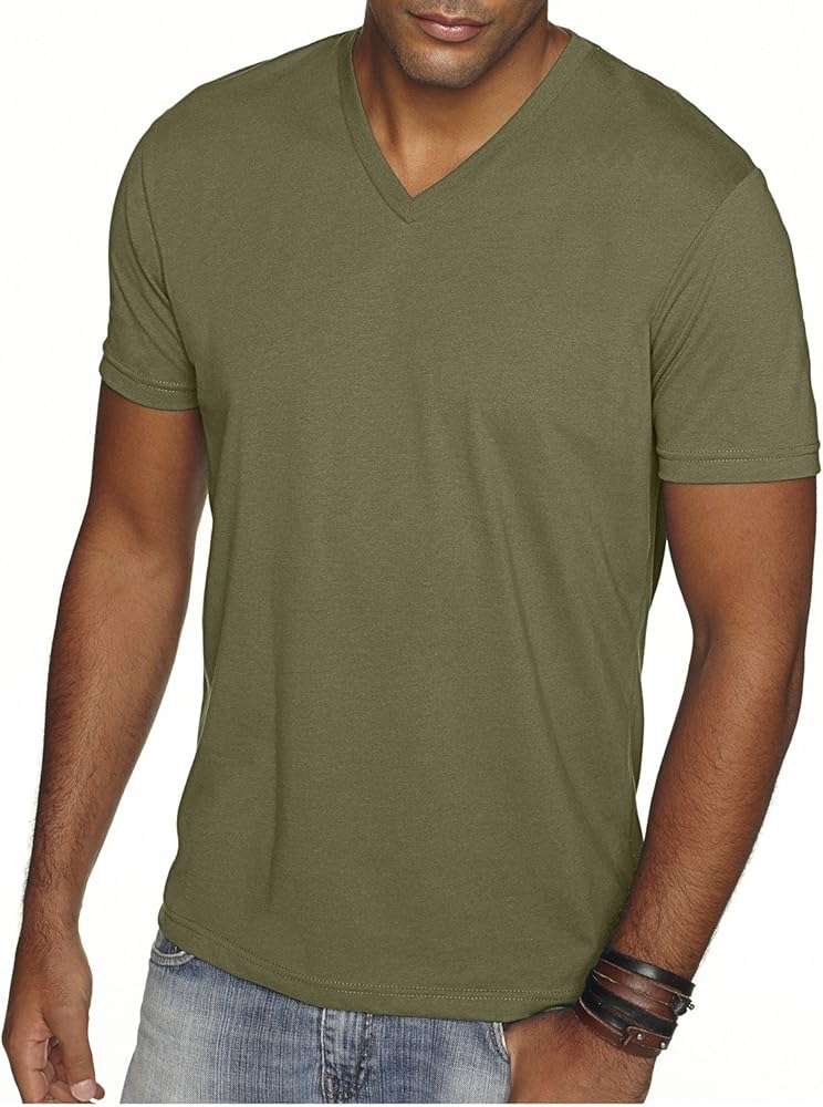 Next Level Men's Premium Sueded Soft V-Neck T-Shirt, Military Green, X-Small