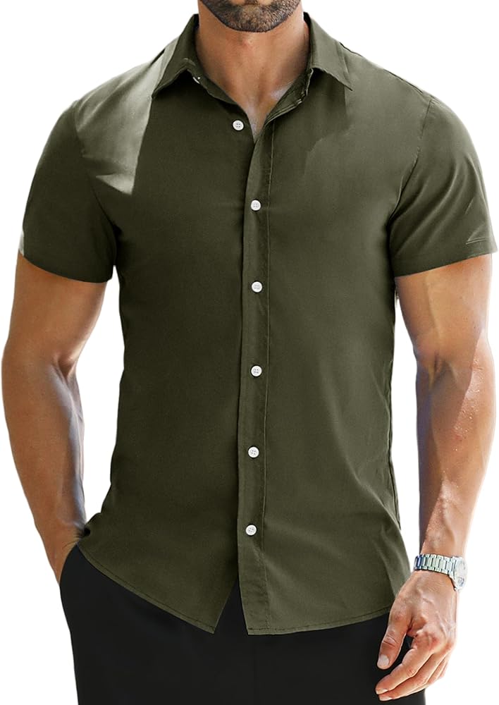 Dress Shirts for Men Slim Fit Dress Shirt Short Sleeve Button Down Summer Tops Business Casual Button Up Clothing