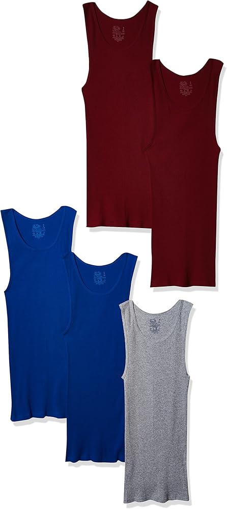 Fruit of the Loom Men's Tag-Free Tank A-Shirt, 5 Pack - Assorted Colors, X-Large