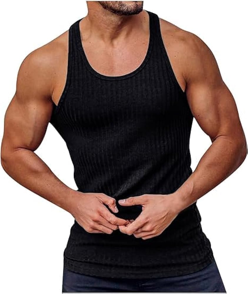 Tank Tops Men, Ribbed Knit Summer Tank Tops Sleeveless, Ribbed Cotton Stretch Tank, Gym Workout Muscle Undershirts