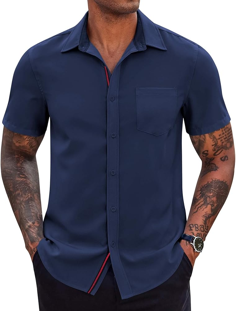 COOFANDY Men's Casual Button Down Shirts Short Sleeve Untucked Dress Shirt with Pocket