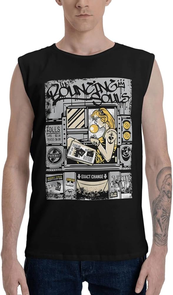 The Bouncing Souls Mens Tank Top T Shirt Fashion Sleeveless T-Shirts Summer Exercise Vest Black