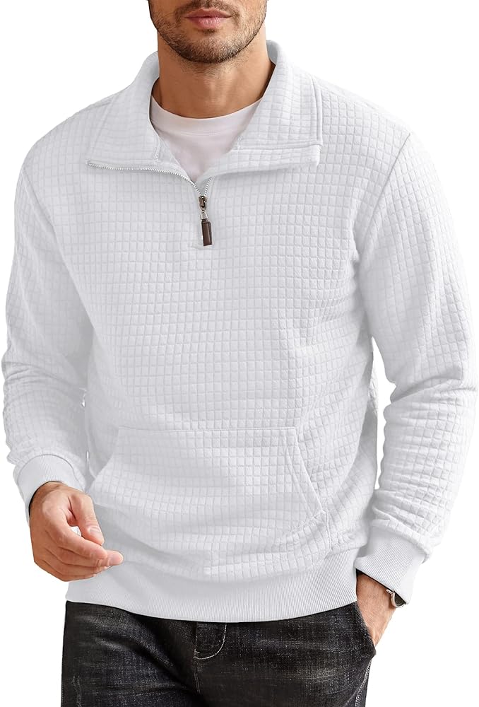 COOFANDY Men's Quarter Zip Sweatshirt Long Sleeve Casual Waffle Knit Pullover with Pocket