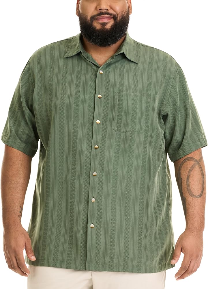 Van Heusen Mens Big And Tall Air Short Sleeve Button Down Poly Rayon Stripe Shirt