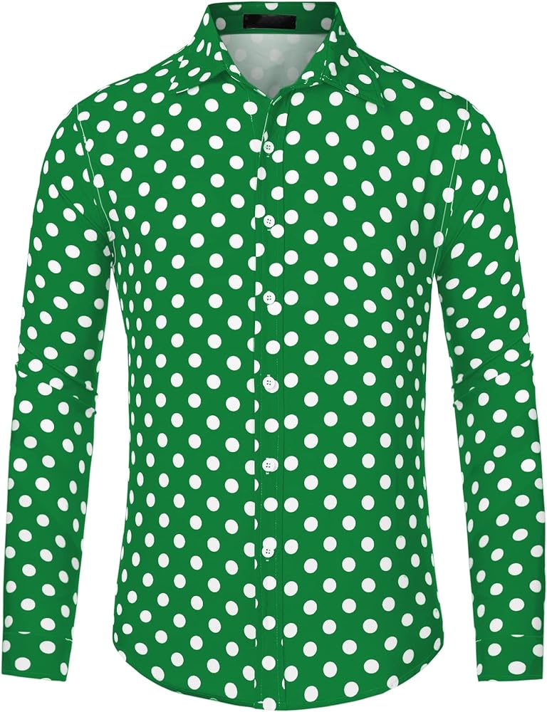 Lars Amadeus Men's Polka Dots Print Dress Shirt Button Down Long Sleeves Casual Shirts