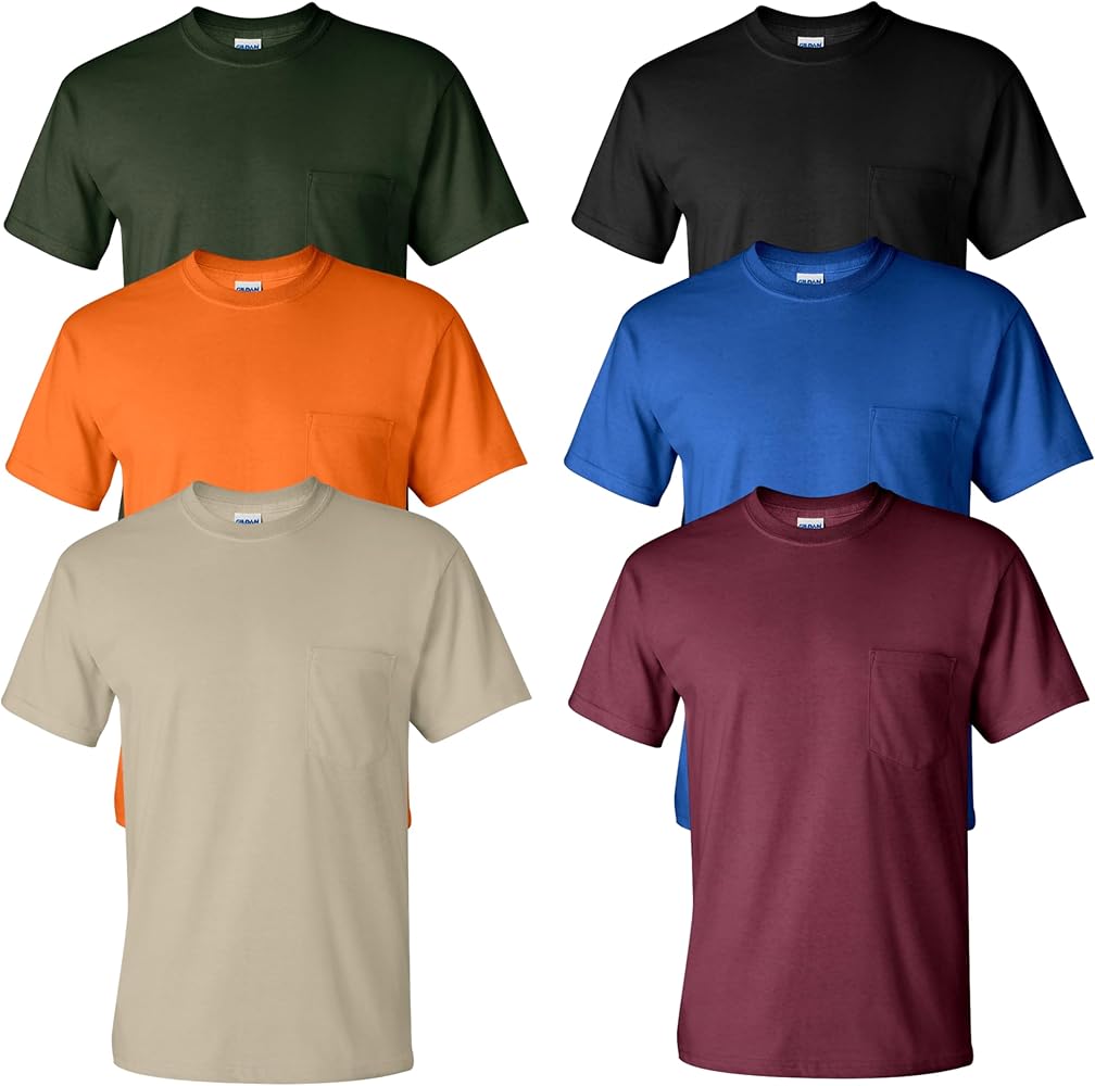 Gildan Mens T-Shirt, Adult Ultra Cotton 6 Oz. Tee with Pocket, Multipack 1I3I6I10