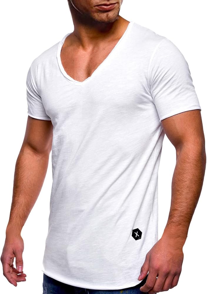 Mens V Neck Muscle T-Shirts Casual Slim Fit Short Sleeve Bodybuilding Gym Fitness Workout Athletic Summer Running Shirts Tops