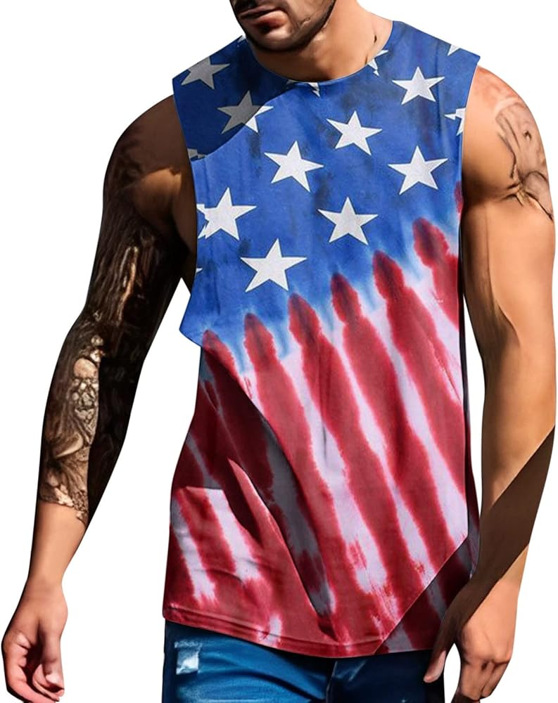 Mens Tank Tops Day Spring Summer Vest Full Print Pattern Round Neck Plus Size Comfortable Vest Black Men Big and