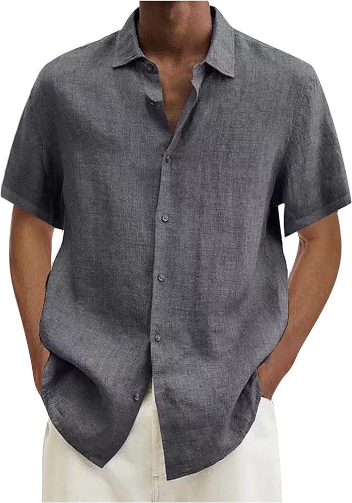 Men's Shirts Designer Spring Summer Casual Cotton Linen Solid Color Short Sleeve Shirts Loose, S-3XL