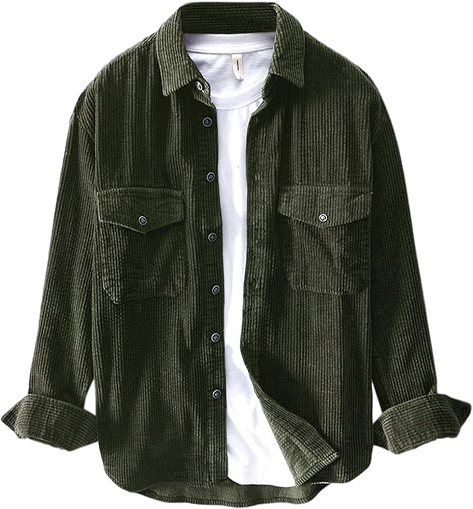 Lentta Mens Corduroy Shirts Casual Lapel Collar Button Down Corduroy Shacket Jacket