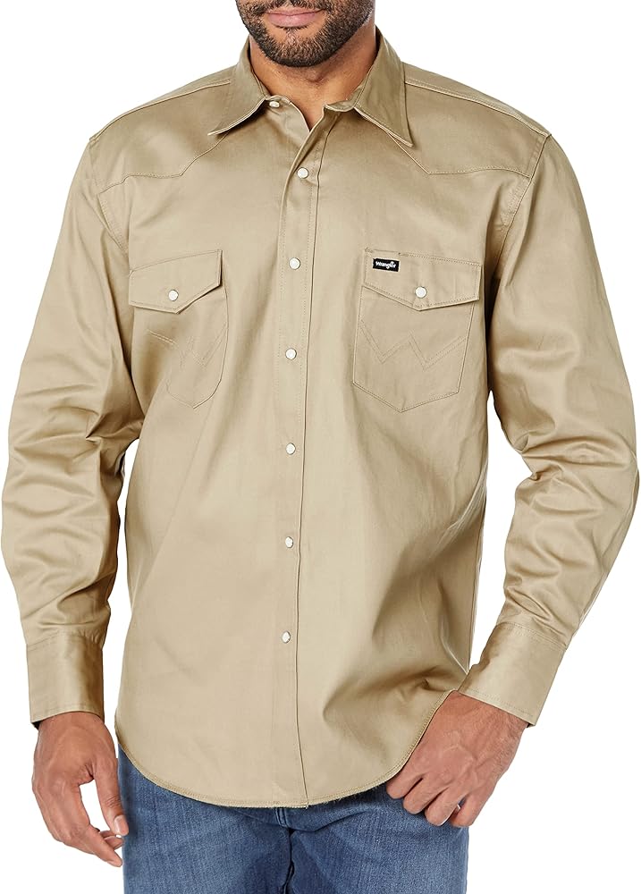 Wrangler Mens Cowboy Cut Firm Finish Long Sleeve Western Snap Solid Work Shirt