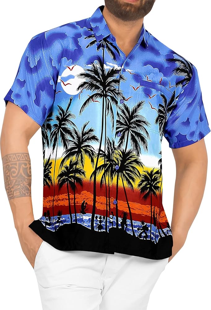 LA LEELA Men's Hawaiian Shirt Beach Casual