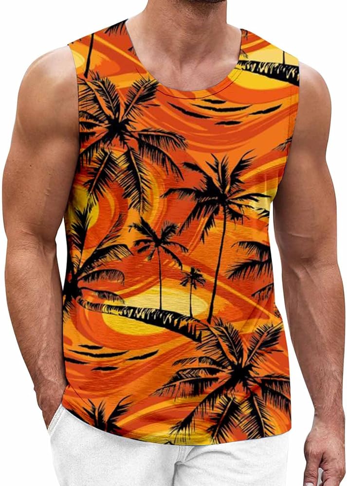 Mens Tank Tops Beach Casual Tank Top Loose Sports Beach Seaside Printed Vest Casual Top Blouse Mens Tank Top Mens