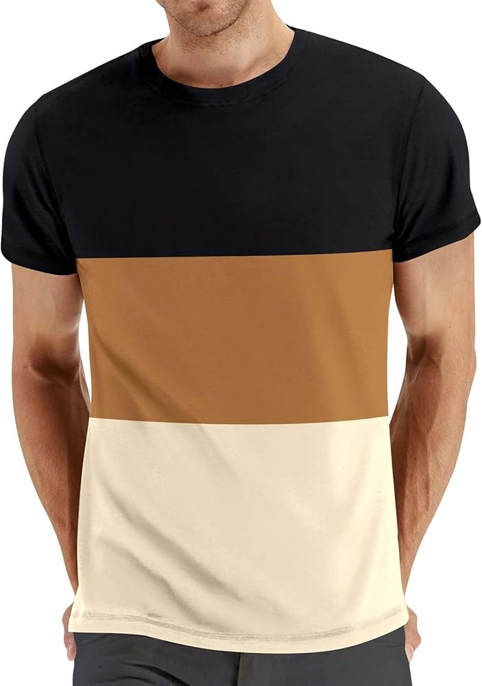 Mens Color Block T Shirts Cotton Crewneck Short Sleeve Fashion Casual Tee Tops Regular Fit Quik Dry Summer Tees