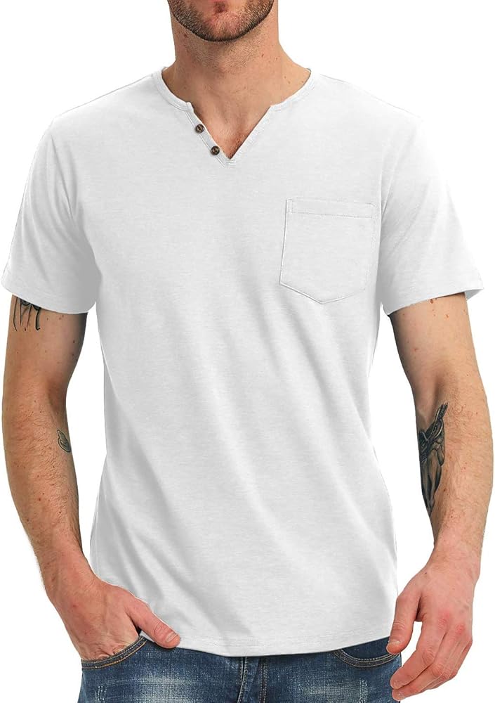 NITAGUT Men's Casual Slim Fit Long/Short Sleeve Pocket T-Shirts V Neck Tops