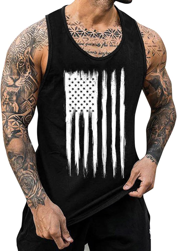 Men's American Flag Tank Tops Beach Casual Crewneck Men Blouse Printed Tank Men's Tank Tops Gym Workout Tanks USA