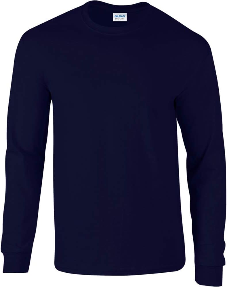 Gildan Mens Plain Crew Neck Ultra Cotton Long Sleeve T-Shirt (S) (Navy)