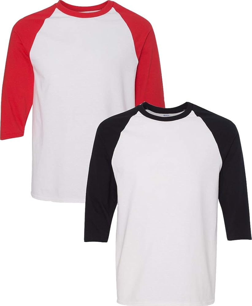 Gildan Adult Heavy Cotton 53 oz, 3/4 Raglan Sleeve T-Shirt LRG-WRed-WBlack