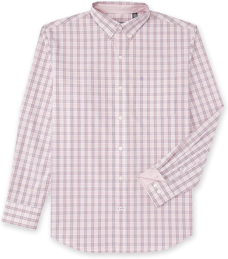 IZOD Men's Button Down Long Sleeve Stretch Performance Plaid Shirts